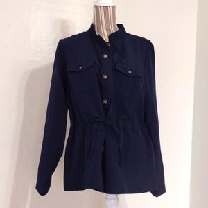 J Jill Wearever Collection Button Front Cinched Waist Blouse Roll Tab Sleeves M